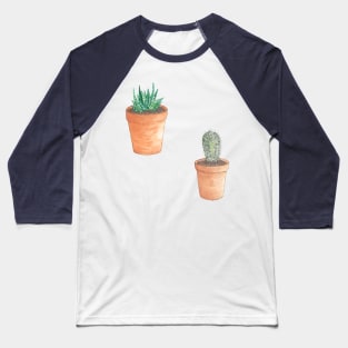 Cute Little Succulent Plant and Cactus in Terracotta Pots Hand Drawn in Watercolor and Ink Baseball T-Shirt